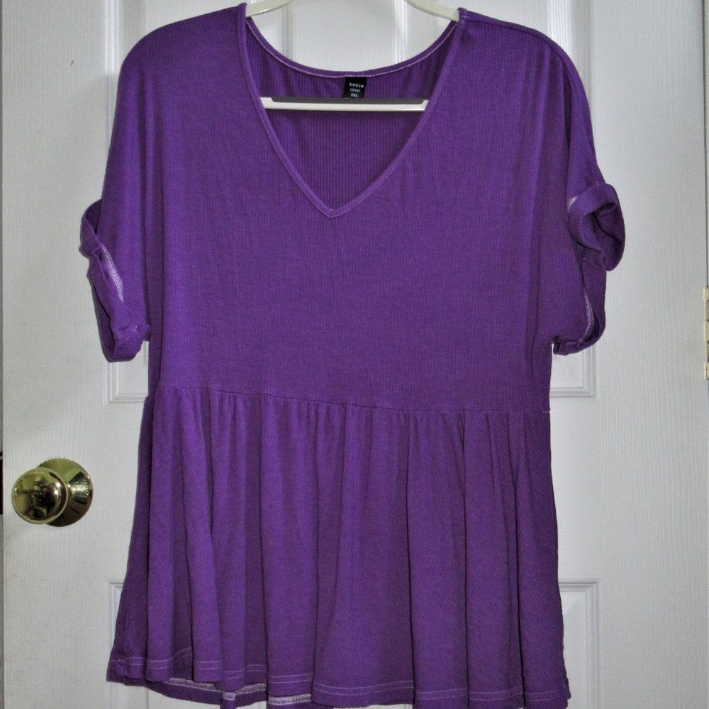 ladies size 0XL Shein purple short sleeve light weight peplum ribbed shirt
